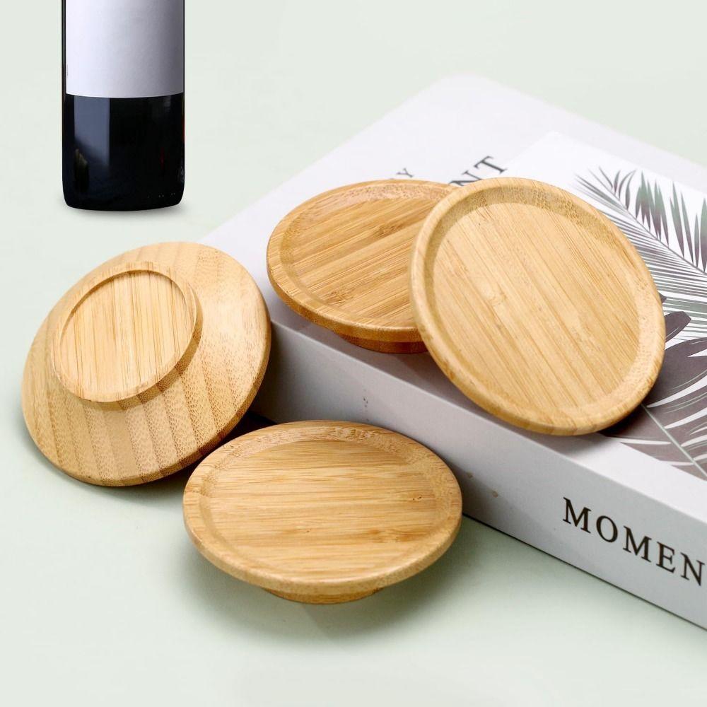 4Pcs Leakproof Wine Glass Covers Creative Wooden Red Wine Lid Gourmet Tray Wine Glass Tray  Bars