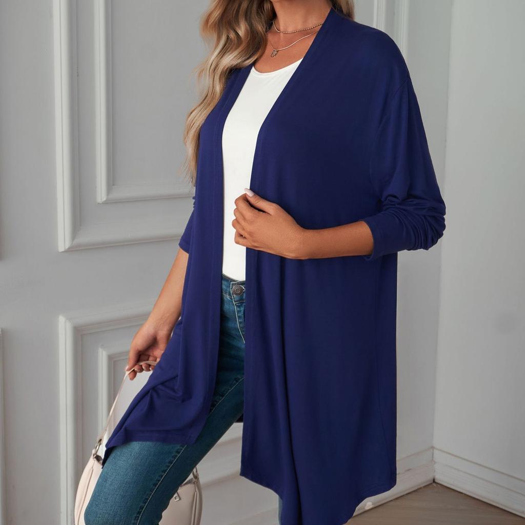 Весенне-осеннее новое женское пальто, модное повседневное женское однотонное пальто-кардиган с длинными рукавами