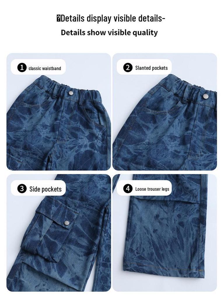 Трендовые свободные джинсы карго для девочек, весна/осень 2025