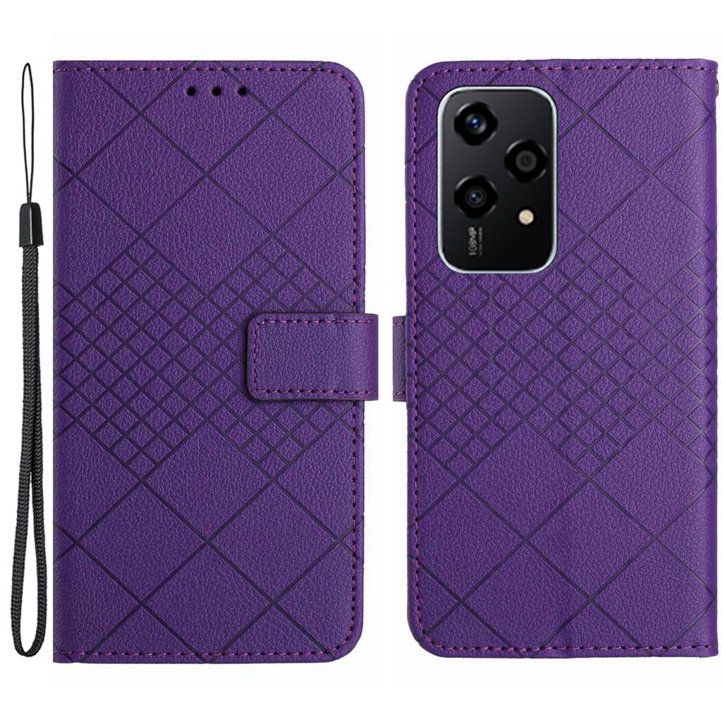 HT06 For Honor 200 Lite Magnetic Phone Case Rhombus Pattern Leather Stand Cover