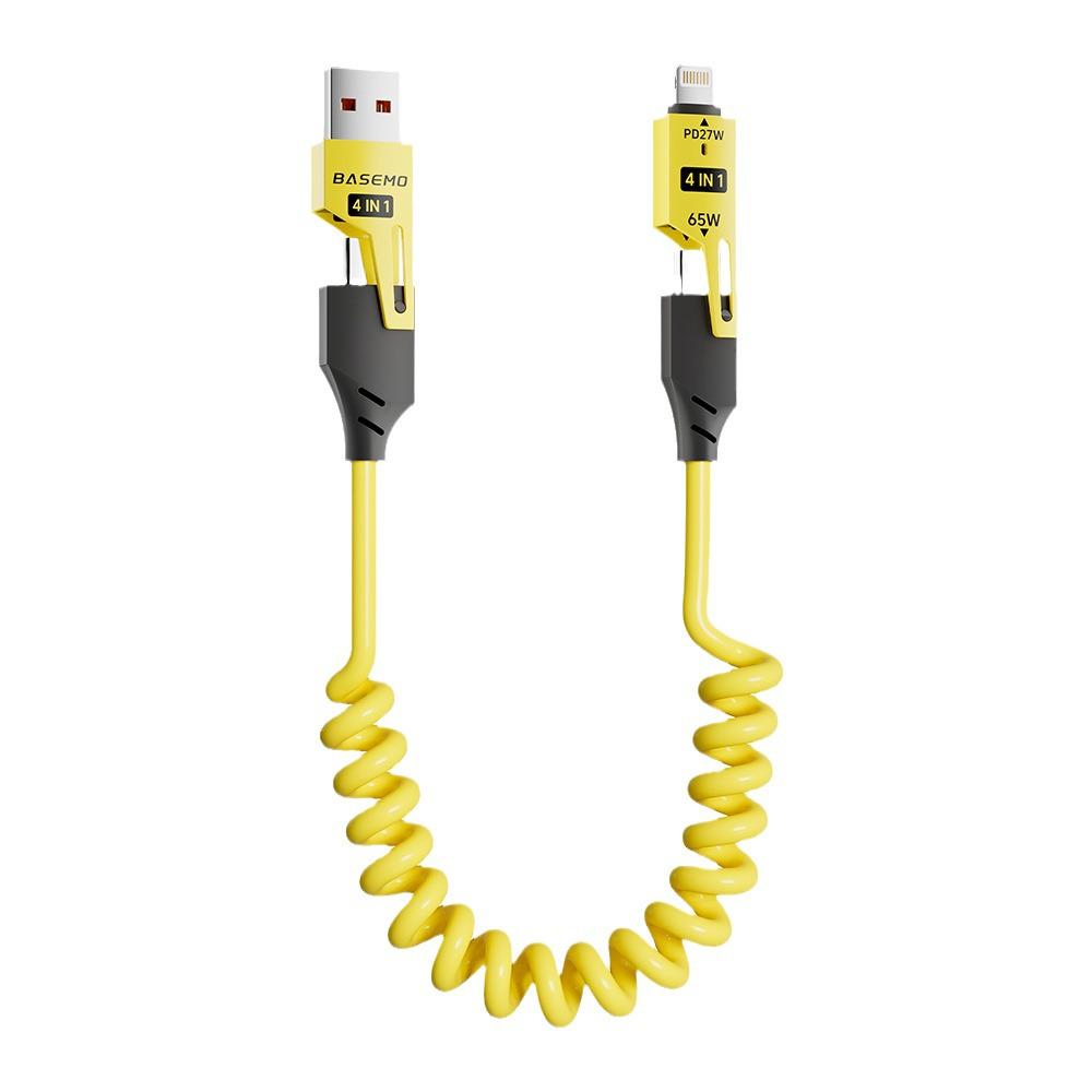 80W Dual Magic Spring Telescopic 4-in-1 Data Cable: 65W + 27W for Apple & Huawei.