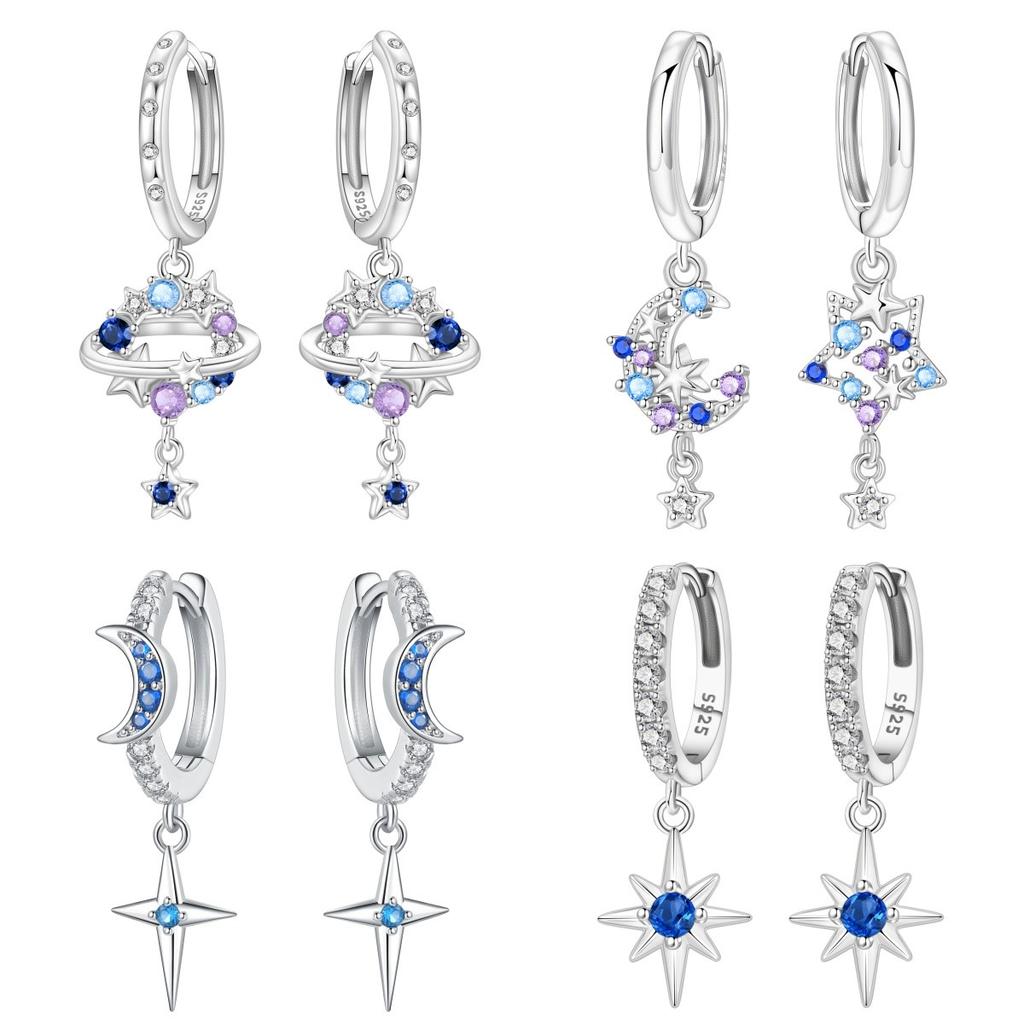 Orstarry S925 Silver Earrings Blue Starry Star Moon Earrings For Women Birthday Gift Fashion Trend Silver Jewelry