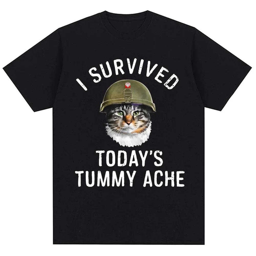 Thousand Yard Stare Cat Funny I Survived Meme Tshirt Humor Style Vintage T Shirt Unisex Women Oversized Casual Streetwear Daily
