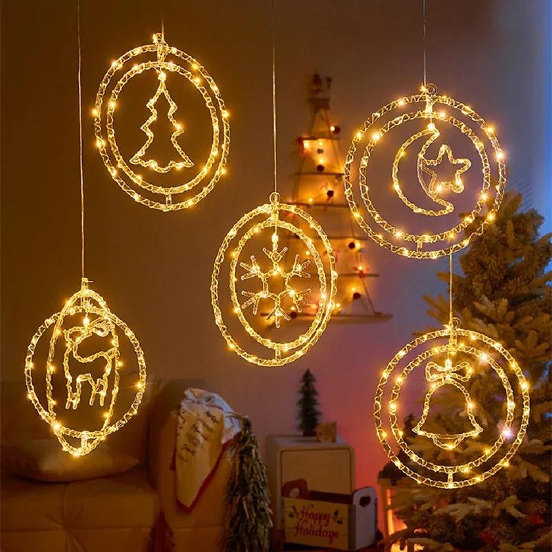 2pcs LED Christmas Hanging Light USB Button Spin Pendent Lights Star Home Decoration Lamp New Year Ornaments Party Christmas Lights
