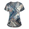 Plus Size Printed Scrub Working Uniform Tops For Women's V-Neck Print Short Sleeve Fun T-Shirts Workwear Tee With Pockets