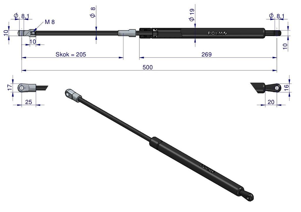 Siłownik Szyby Tylnej L Max. 500Mm 65421008 Steyr Polmo