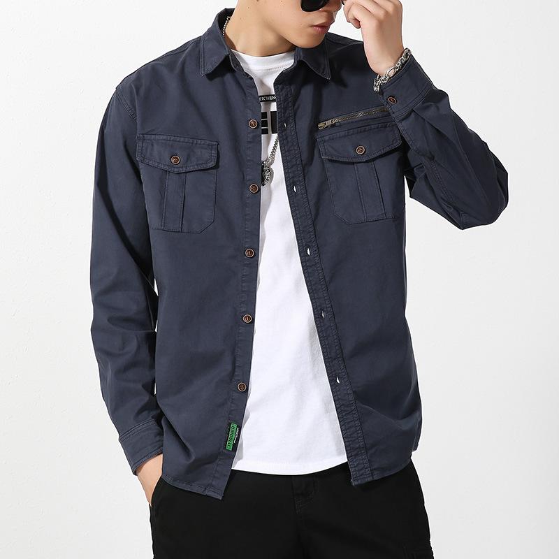 Рубашка мужская повседневная свободная куртка с длинными рукавами Мужская одежда