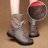 Плюшевые женские короткие ботинки из натуральной кожи, повседневные осенне-зимние женские ботинки в стиле ретро, ​​непромокаемые кожаные теплые зимние сапоги