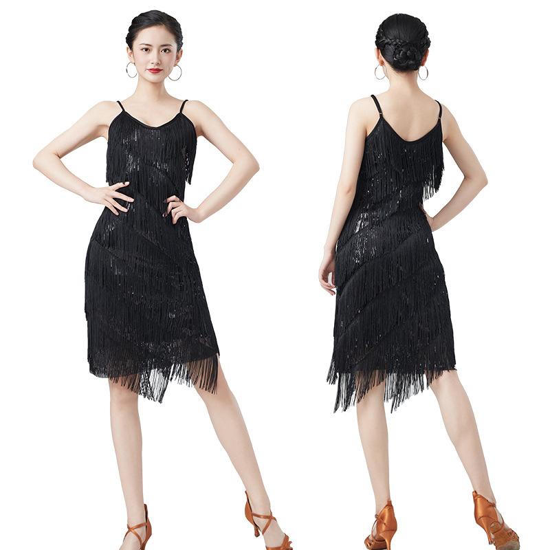 Women's Sexy Sequins Latin Dance Dress Tango Rumba Samba