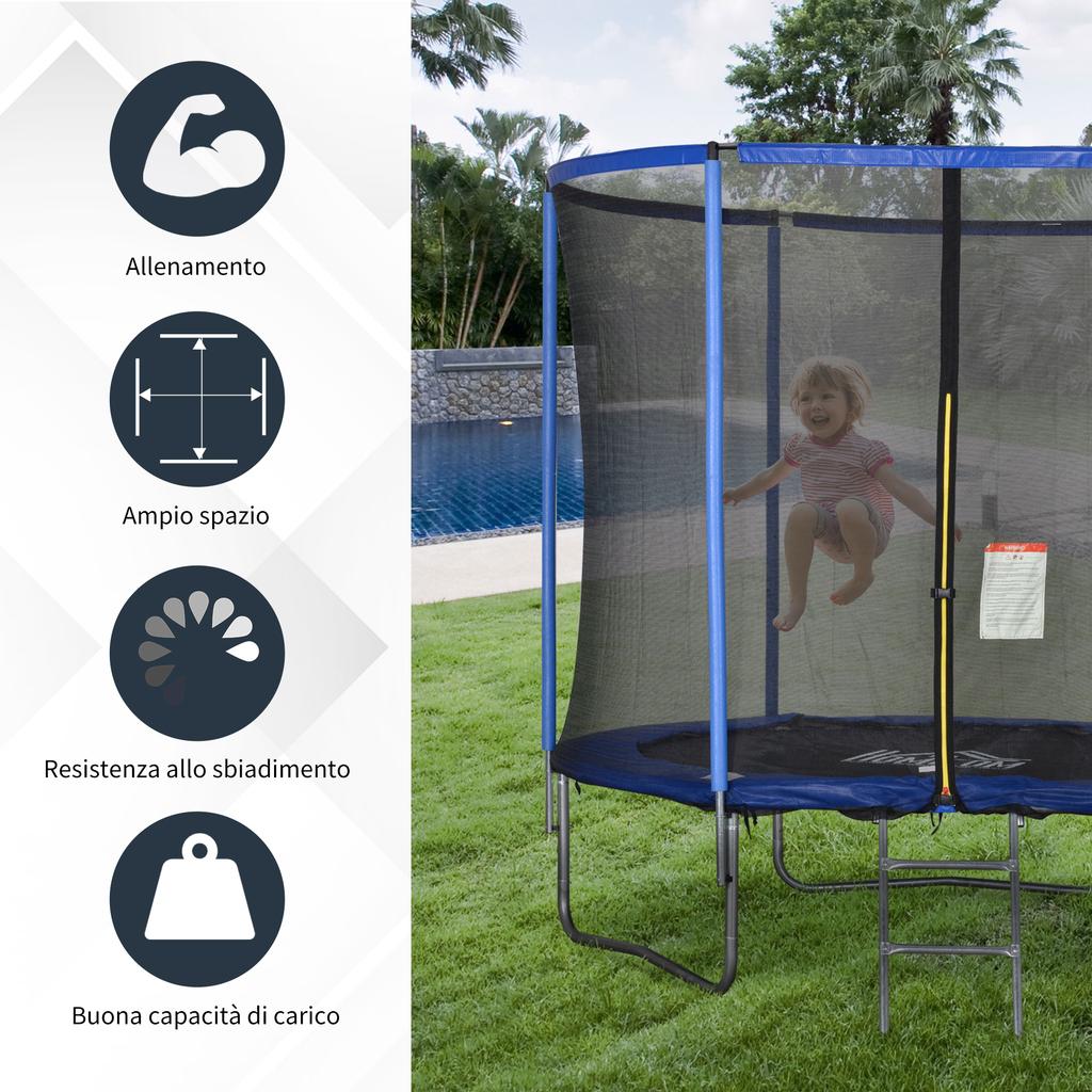 Outdoor Elastic Trampoline, Elastic Mat for Adults for Garden with Safety Net and Padded Edge, Garden and Home Games, diameter 244x240cm