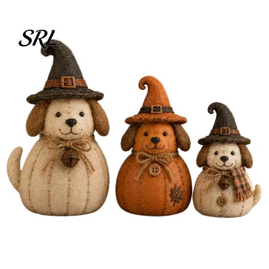 Halloween Window Display Props 3Pcs Witch Cat Dog Statues, Resin Rustic Farmhouse American Country Style Decor Ornaments for Autumn Thanksgiving,
