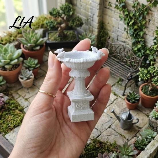 Classical Column Decor 3D Printed Mini Bird Bath Fountain with Simulated Stone Texture for Doll House Landscaping Diorama Parts and Micro Garden