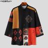 INCERUN Vinateg Men O Neck Short Sleeve Print Patchwork Shirt Chinese Style Tops