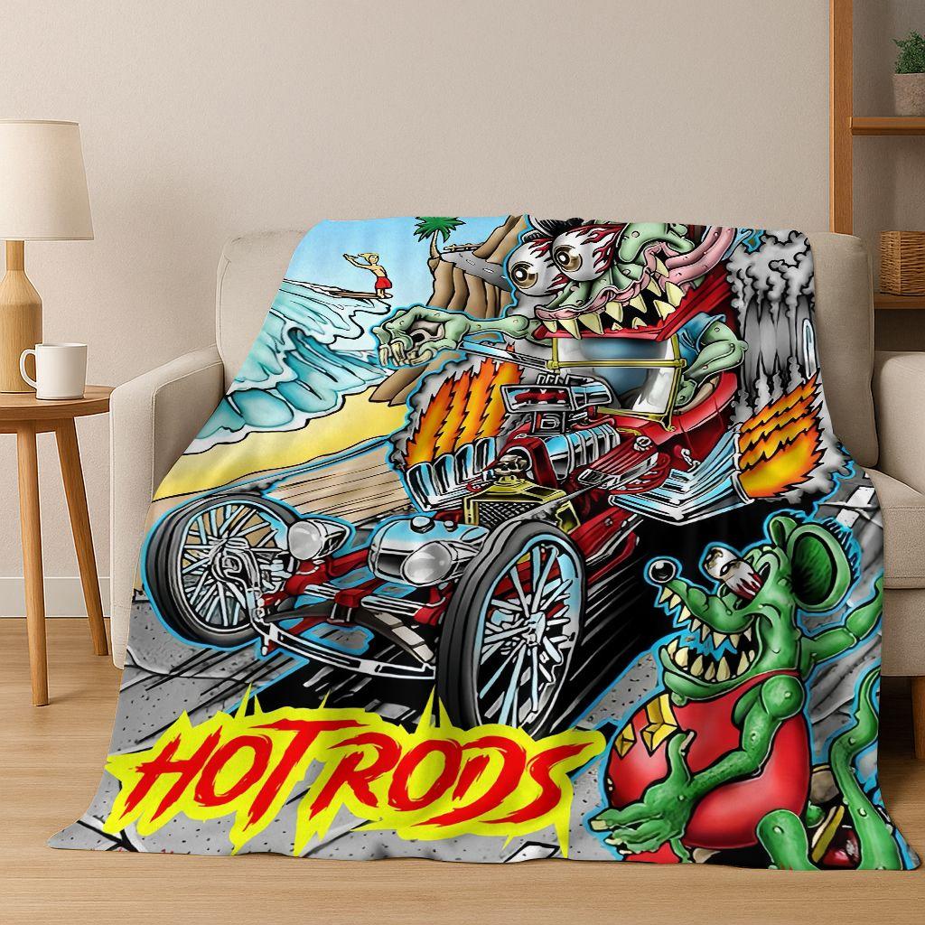 3D Бунтарский RAT FINK Автомобильный Знак Мультяшное Фланелевое Одеяло, Теплое и Уютное Мягкое Плед для Дома Спальни Кровати Дивана Покрывало для Пикника