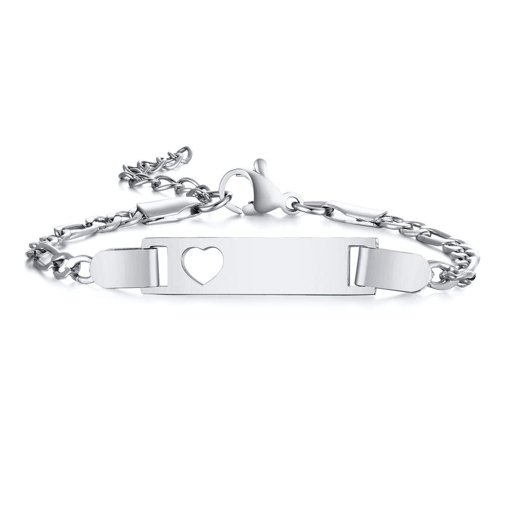 Persoanlized Custom Name Heart Bracelet,Stainless Steel Figaro Chain Link Adjustable,Engraved Gift for Boy Girl