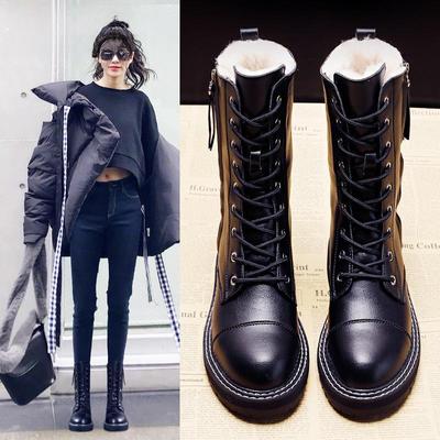 Ботинки модные женские короткие ботинки для девочек зимние ботинки из искусственной кожи с боковой молнией нескользящие теплые туфли плюшевые внутренние шнурки -Upblack