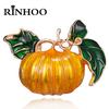 Rinhoo Halloween Pumpkin Brooches For Women Plant Yellow Pumpkin Shirt Clothes Bag Enamel Pins Green Leaf Badge Costume Jewelry