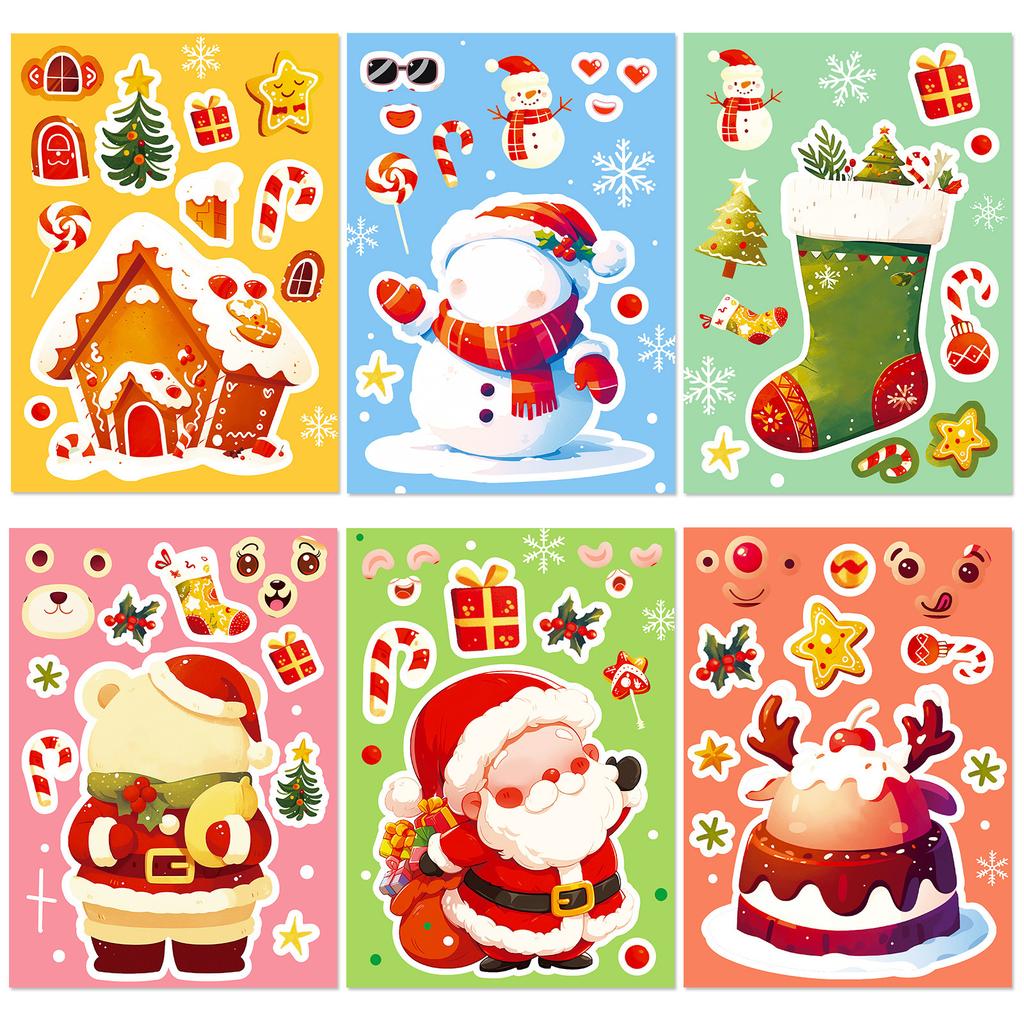 6 Photos/packages Santa Claus Theme Face Change Stickers Children Cartoon DIY Expression Change Packaging Decoration Stickers