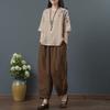 Summer Linen Embroidered Cotton and Linen Tops Women's Short Sleeve T-shirt Cropped Pants Set