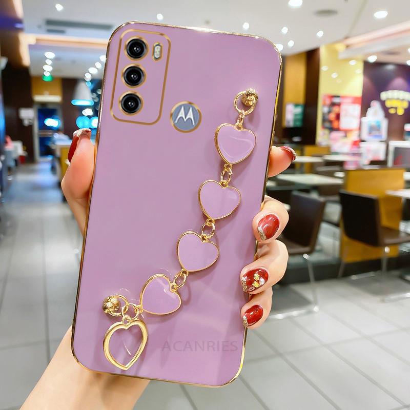 Чехол-браслет с покрытием Love Heart для Motorola Moto G60 G20 G30 G50 4g 5g G22 E20 G10 G52 G8 G9 E7 Power Play Plus, чехол-цепочка