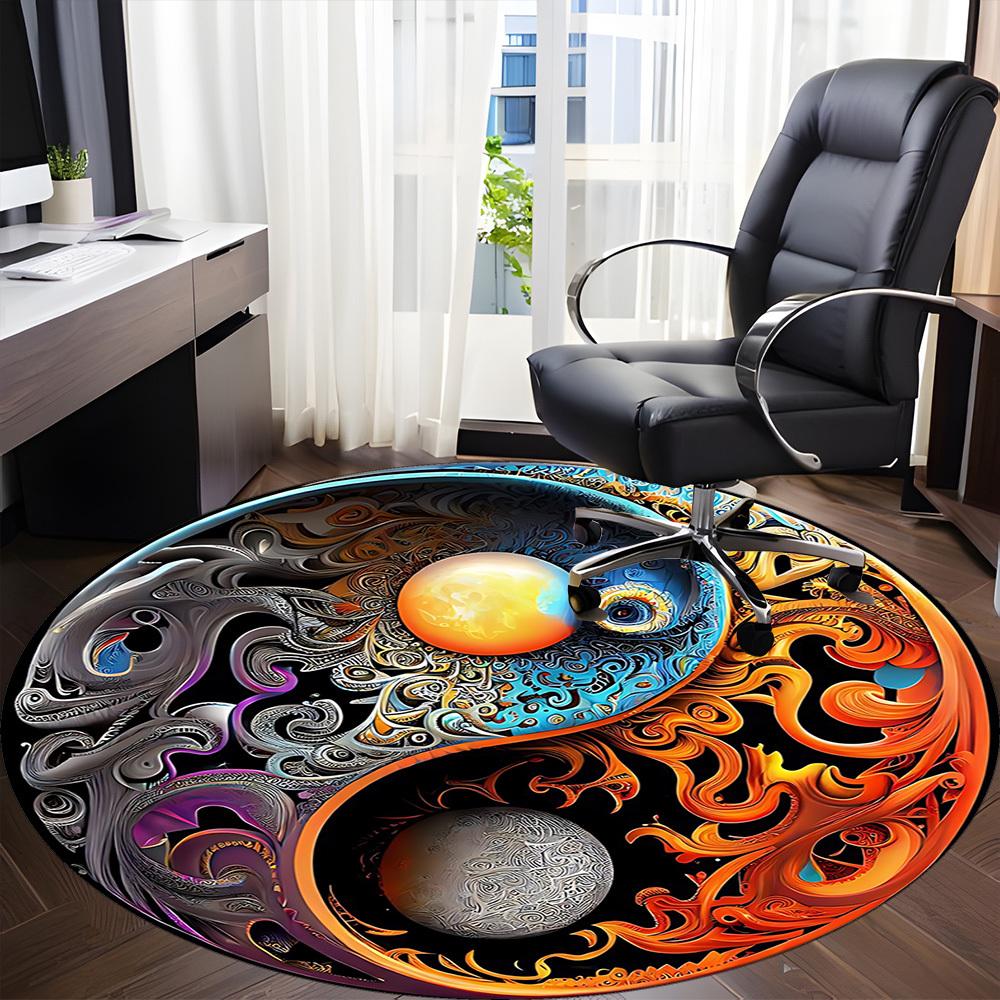 1PC Cosmic Yin-Yang Chair Carpet for Office Non-Slip, Lightweight, Machine Washable Rug for Office, Sleeping, Room - Holiday DecorPolyester,