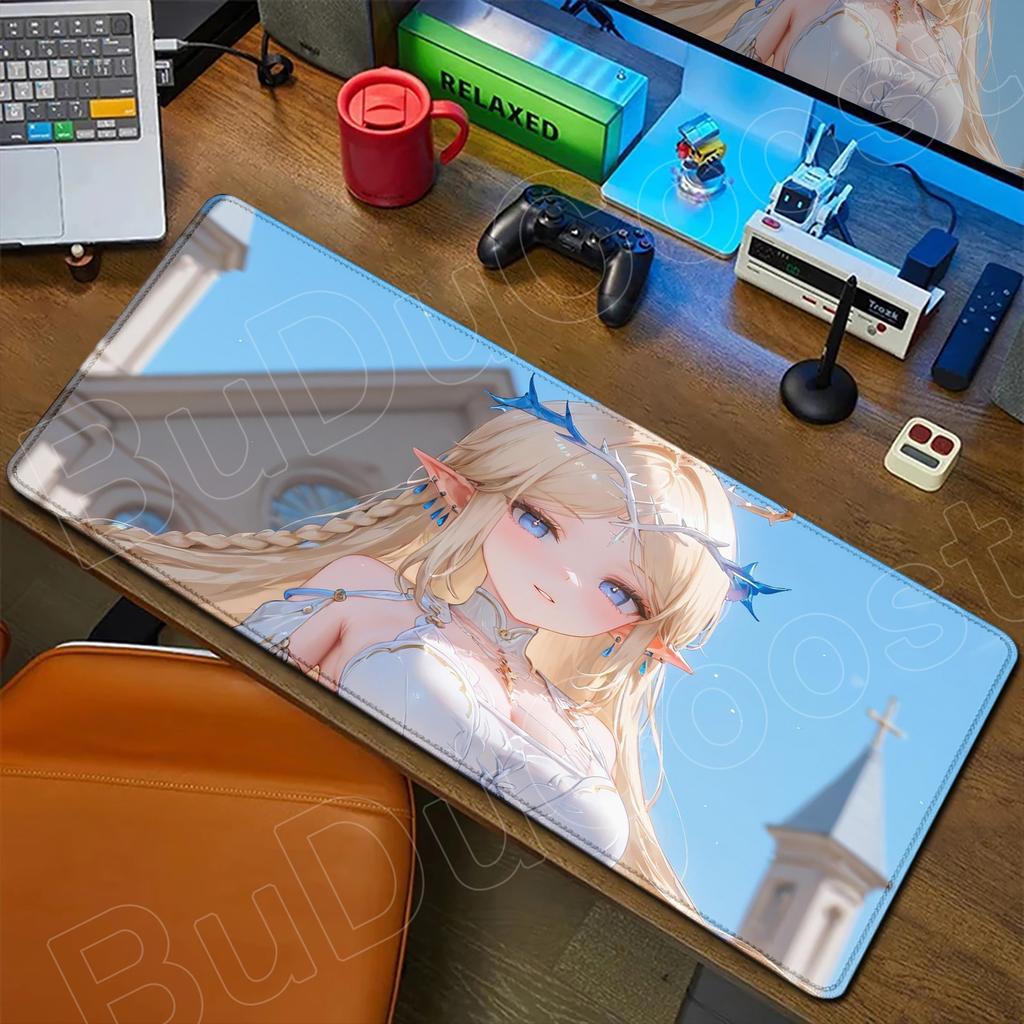 Милая девушка Cartethyia Игровой коврик для мыши Большой Нескользящий Дизайн с резиновым краем Настольный коврик Коврик для мыши 900x400 Ковер Игра Wuthering Waves