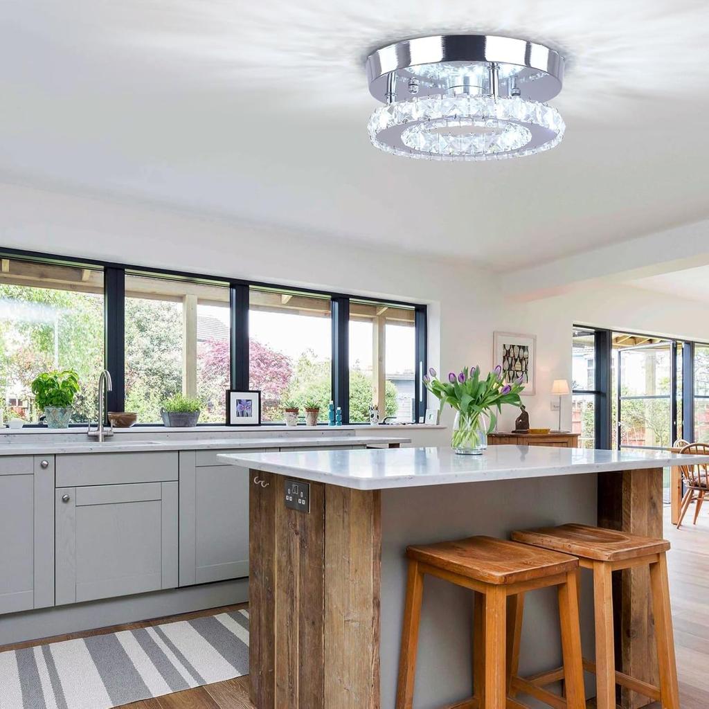 Modern Round K9 Crystal LED Ceiling Light Dimmable Surface Mounted Small Ceiling Chandelier with Remote Control
