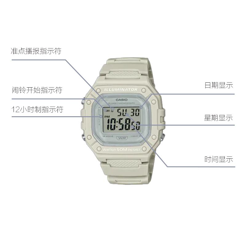 Casio Серия DIGITAL - квадратные модные трендовые спортивные 50 метров водонепроницаемые кварцевый механизм полимерный ремешок японские и корейские часы женские часы W-218HC-8AV
