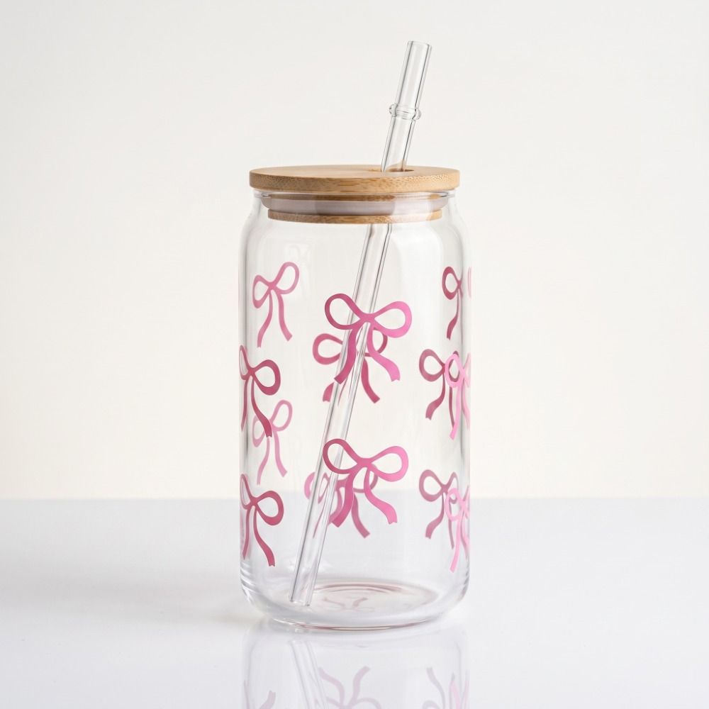Large Capacity Bow Cup Transparent Drinking Cup Ins Clear Straw Cup Tea