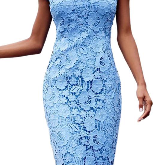 Женское вечернее платье больших размеров с круглым вырезом без рукавов, платье-карандаш со средней талией, кружевное вечернее платье для банкета