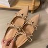 Double Bow Half Drag Inner Height Increase 5cm Small Mary Jane Single Shoes Pointed Patent Leather Half Drag Fashion Versatile