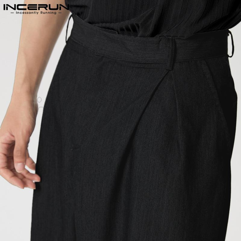 INCERUN Мужские широкие брюки на молнии, повседневные длинные прямые брюки