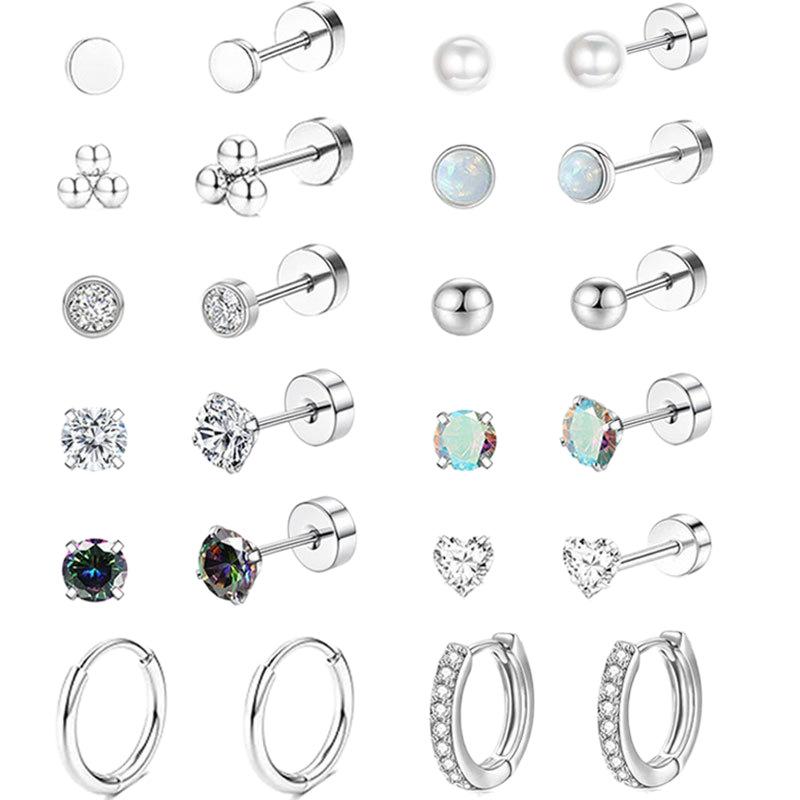 Hypoallergenic Stainless Steel Flat Back Earrings for Women Kids Teen Girls Earring Set-Surgical Steel Earrings Sensitive Ears