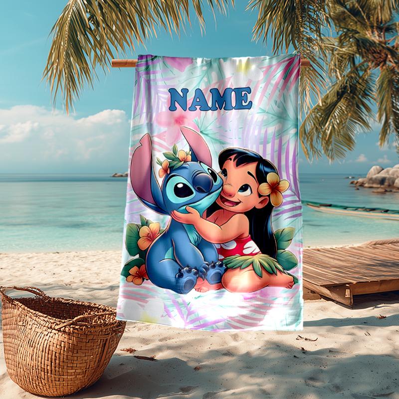 Custom Name Ultra-Soft Beach Towel with Stitch Theme,Ideal for Pool - Camping, Diving - Perfect Travel Essential, Vibrant Beach Towel.