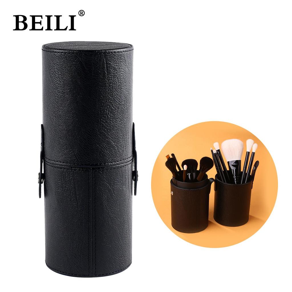 BEILI Makeup Brush Cylinder Brushes Storage Holder Organizer Travel Case for Cosmetic Tools PU Leather Big 1pcs