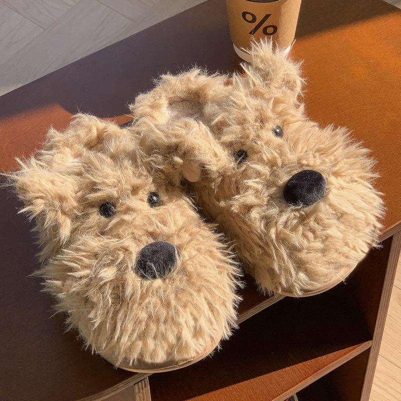 Тапочки с изображением милых собак из мультфильмов женские зимние теплые на толстой подошве с увеличенным нескользящим каблуком