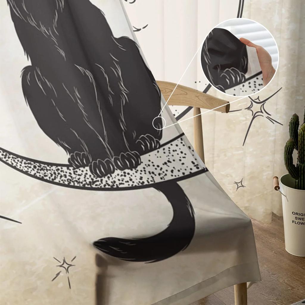 Животные Кошки Луна Звезды Ретро Тюль Прозрачные Шторы для Украшения Гостиной Оконные Шторы Для Спальни Вуаль Органза Шторы