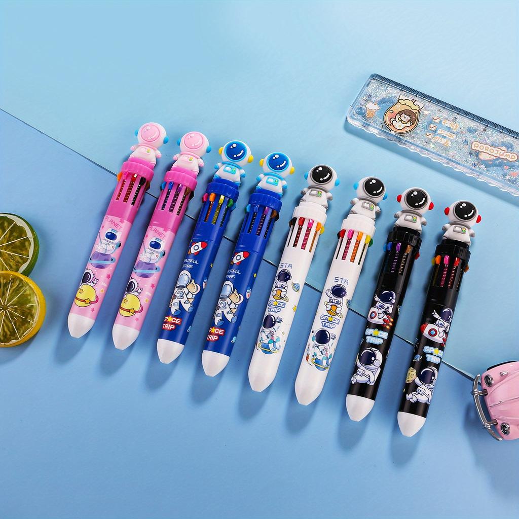 Return To School Season 5pcs Astronaut Model Ten Color Ballpoint Pen Student Hand Account 10 Color Pen Creative Astronaut Press Color Multicolor Pen