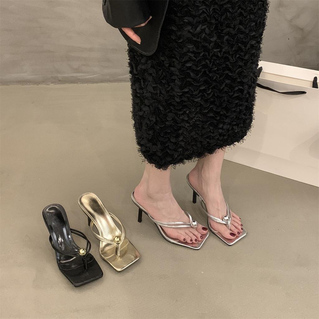 High-heeled flip-flops fairy shoes stiletto with skirt mezzanine-toed silver sandals