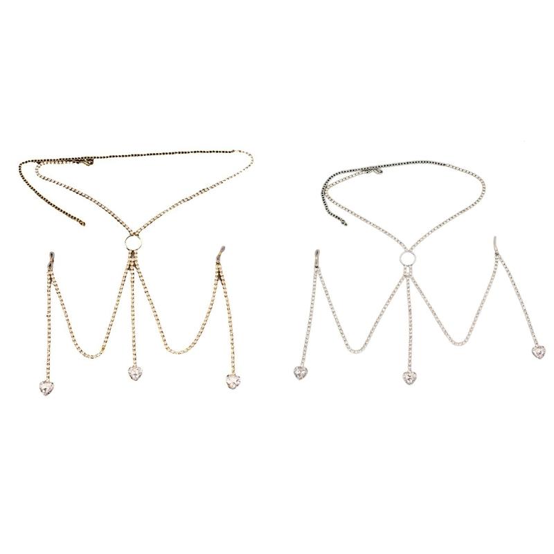 Elegant Silver/Gold Plated Heart Pendant Body Chain Bra Chain Stylish Underwear Accessories for Fashionable Women