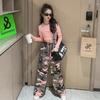 Hip Hop Girls K-pop Crop Top Street Dance Camouflage Joggers Pants+top Set