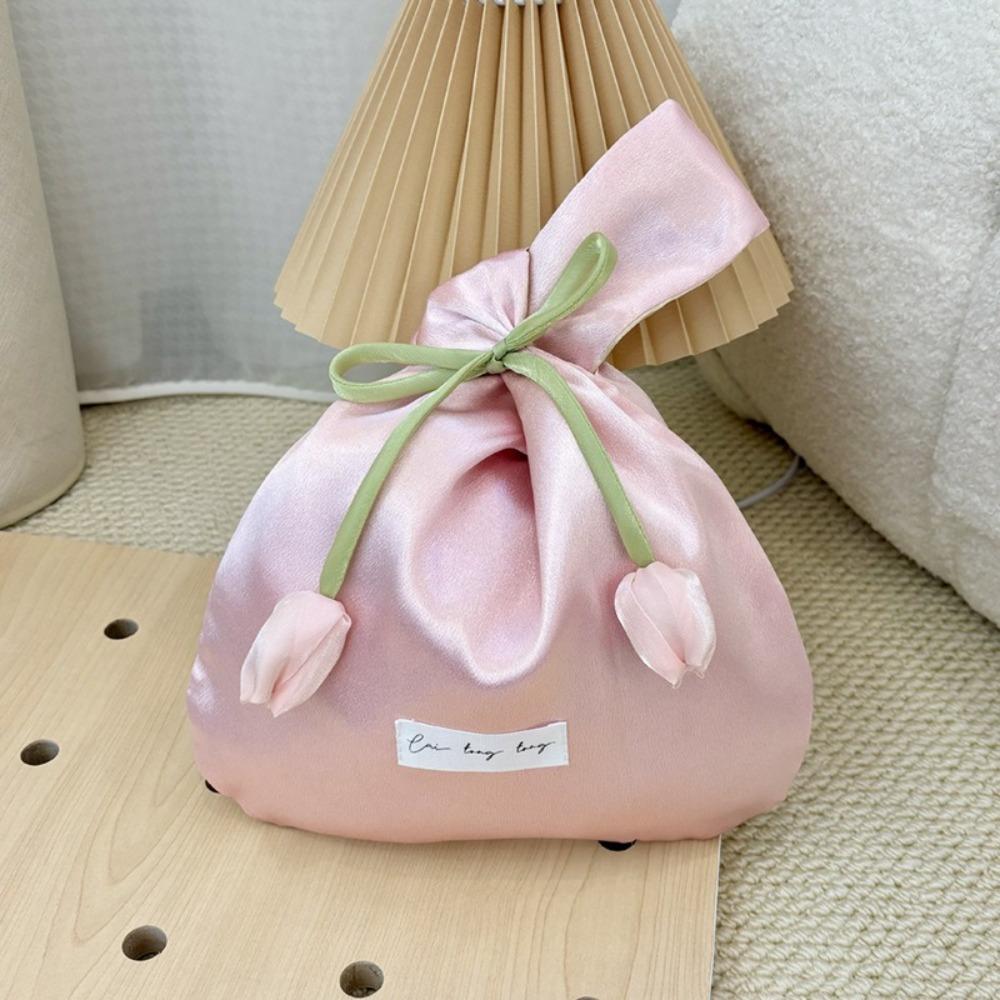 Vest Shape Tulip Wrist Bag Tope Handle Large Capacity Wedding Beauty Bag New Chinese Style Silk cloth Hanfu Handheld Bag