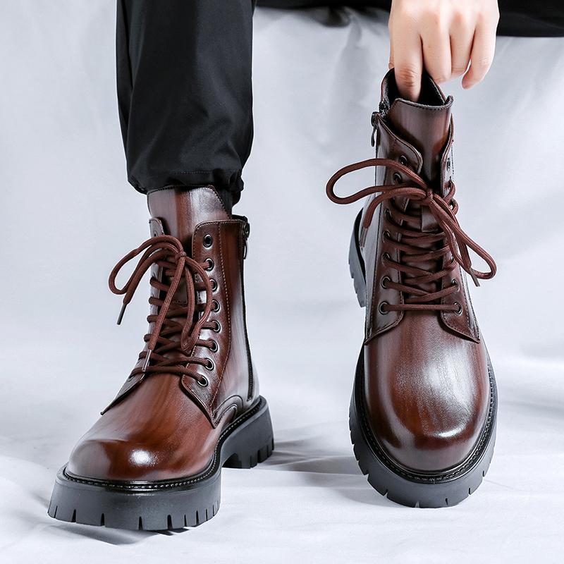Модная мужская обувь из натуральной кожи с металлической молнией, мужские мотоциклетные ботинки на шнуровке, повседневные ботильоны, теплые зимние ботинки с плюшевым мехом