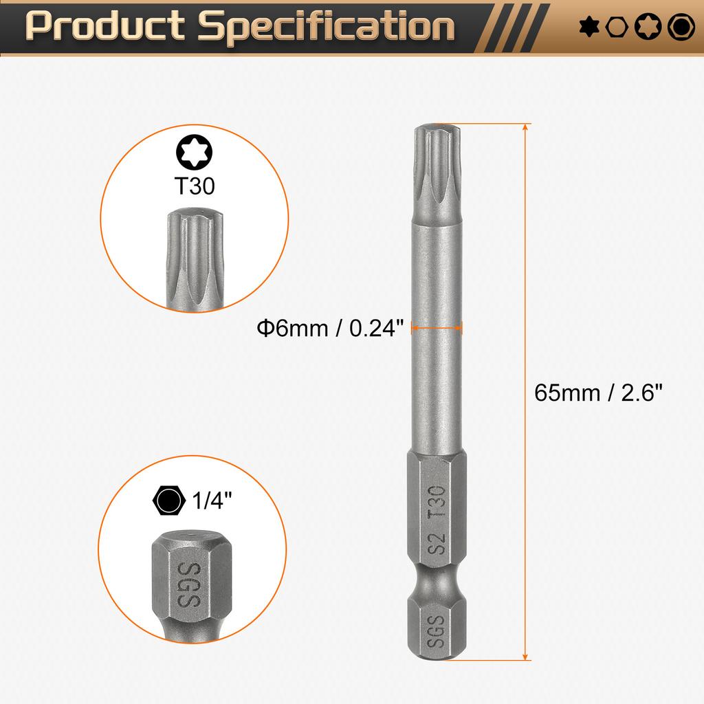1/3/5 шт. Насадка-бита Torx T5-T50 с шестигранным хвостовиком 1/4", магнитная, без отверстия, защищенная от взлома, 6-лучевая звезда, S2, для отвертки и дрели