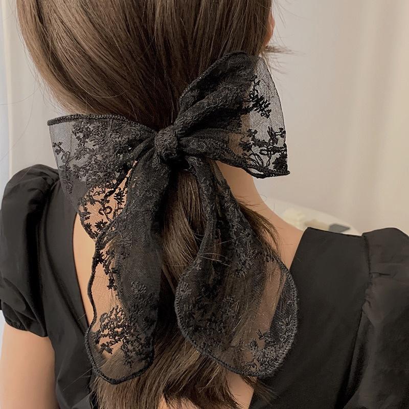 Fashion Solid Color Women Lace Hairclip Black White Bow Hair Barrettes Ponytail Hairpin Accessories For Women Hair Decoration
