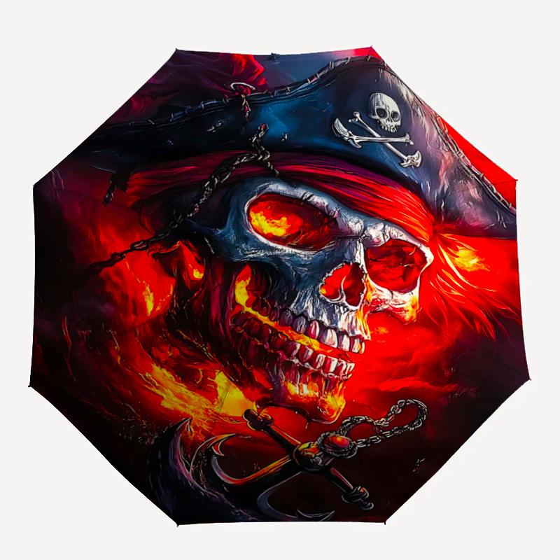 1pc A Fiery Pirate's Curse Fully Automatic Folding Portable Umbrella, 8 Iron Frames, Three-Fold Design, Suitable for All Seasons, Suitable for Ou