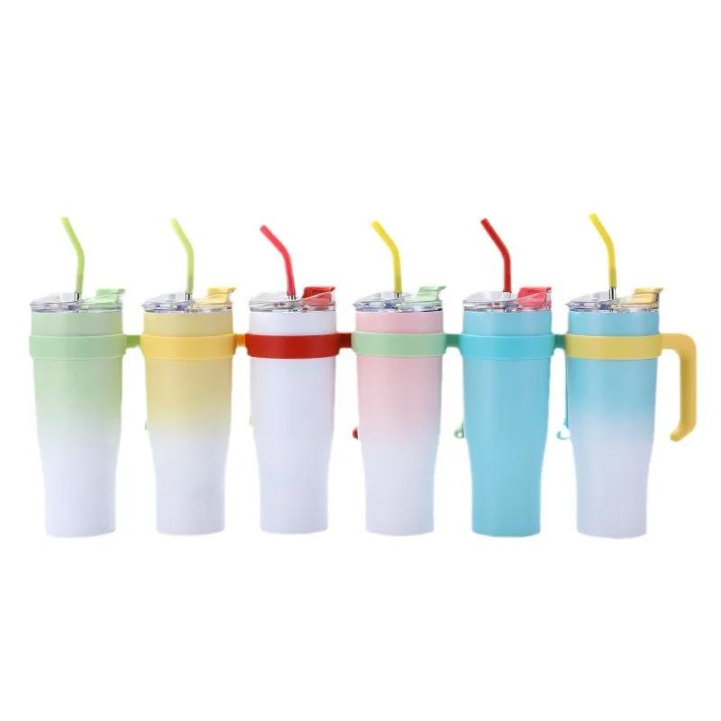 304 Stainless Steel Handle Ice Cream Cup 40oz Large Capacity Gradient Car Cup Vacuum Straw Insulated Cup