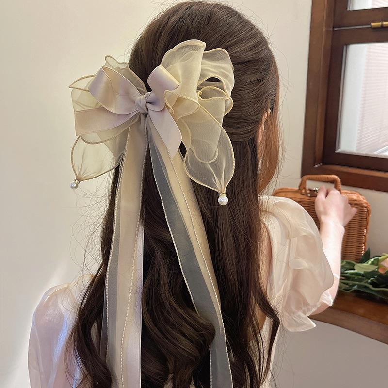 Fashion Chiffon Bow Hair Clip Women Big Elegant Hairpin Barrettes Girls Solid Color Ponytail Clip Hair Accessories Headwear Gift