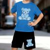 Boys 2 Piece Cute Bear Print Outfit, Short Sleeve T-Shirt and Shorts Set for Kids Age 5-14,Black and White Sporty Casual Summer Clothes