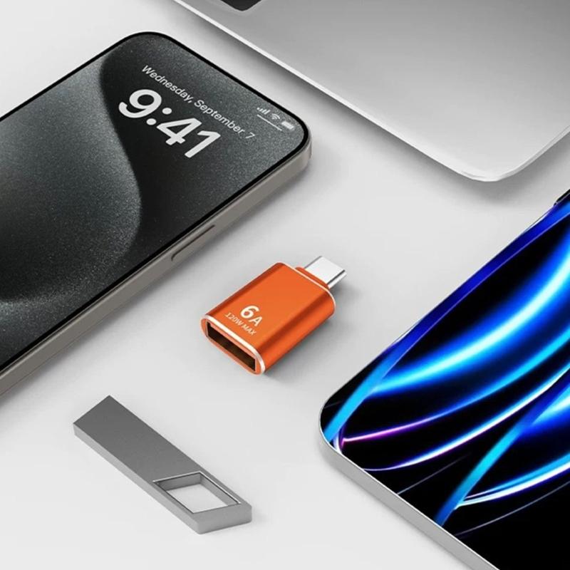 Прочный металлический адаптер Type C на USB OTG конвертер для быстрой передачи данных, зарядка 120 Вт 6 А и подключение устройств
